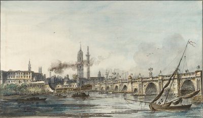Vista a través del Támesis hacia la Iglesia de St Magnus y el Monumento de Louis Bélanger