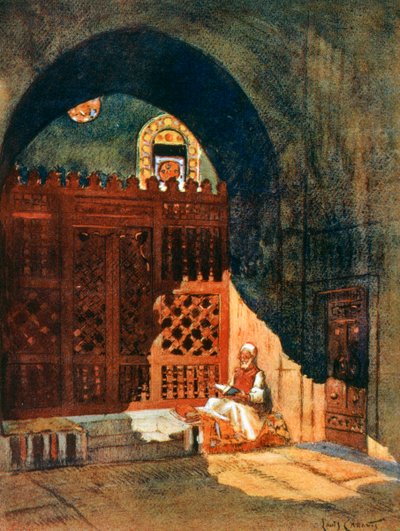 Leyendo el Corán en una mezquita, El Cairo, Egipto, 1928 de Louis Cabanes