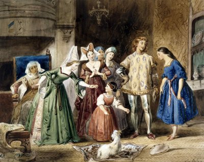 Esmeralda en Madame de Gondelaurier. Nuestra Señora de París de Victor Hugo, 1831 de Louis Candide Boulanger