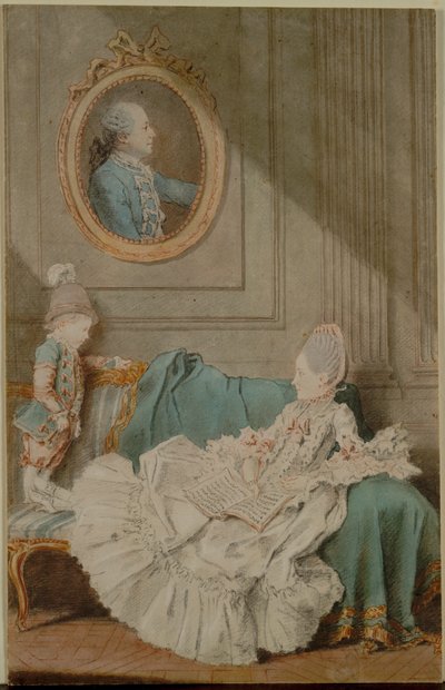 Madame Millin du Perreux y su hijo, con un retrato pintado de Monsieur Jérôme-Robert Millin du Perreux de Louis Carmontelle