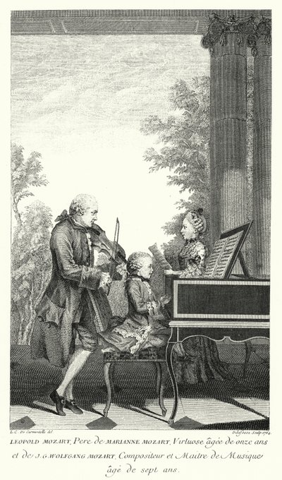 Leopold Mozart tocando música con su hija Marianne y su hijo Wolfgang de Louis Carrogis (after) Carmontelle