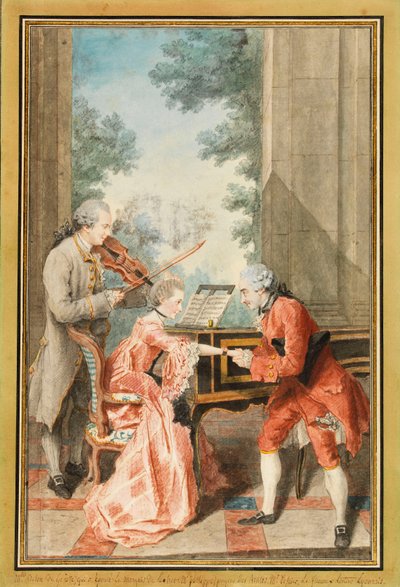 Mademoiselle Delong de Genève, Monsieur Philippe y Monsieur de Texier (acuarela) de Louis Carrogis Carmontelle