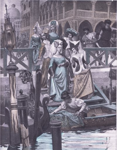 Gansos verdes, ilustración del Decamerón de Boccaccio publicada por Navarre Society en los años 1930 de Louis Chalon