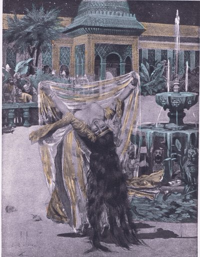La hija del Soldán de Babilonia bailando, ilustración del Decamerón de Boccaccio publicada por Navarre Society en los años 1930 de Louis Chalon