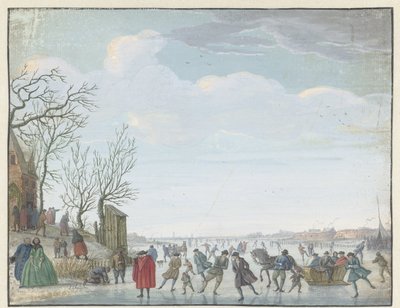 Paisaje de invierno con diversión de hielo. de Louis Chalon