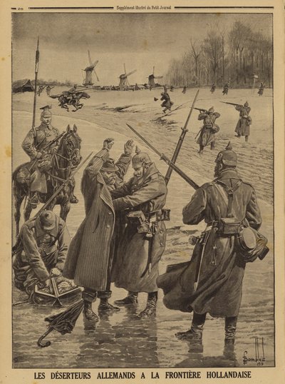 Desertores del ejército alemán siendo apresados en la frontera holandesa, Primera Guerra Mundial de Louis Charles (after) Bombled