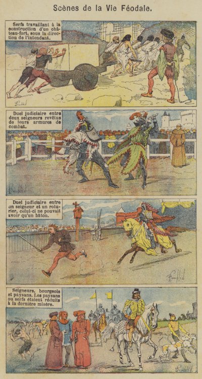 Escenas de la vida feudal (litografía en color) de Louis Charles (after) Bombled