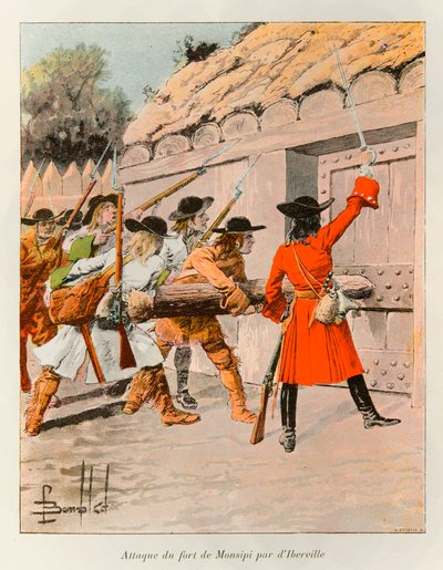 Bombled Louis; Ataque al Fuerte Monsipi por Pierre LeMoyne d