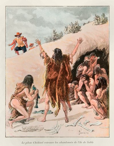 Bombled Louis; El piloto Chedotel encontró la Isla Sable abandonada en 1603 (supervivientes de la expedición de 1598 del Marqués de la Roche, en una isla cerca de Terranova); Historia de Nueva Francia de Eugene Guenin - 1900 - Coll, Parte de Louis Charles Bombled