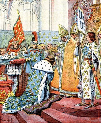 Coronación del rey francés Carlos VII en presencia de Juana de Arco el 17 de julio de Louis Charles Bombled