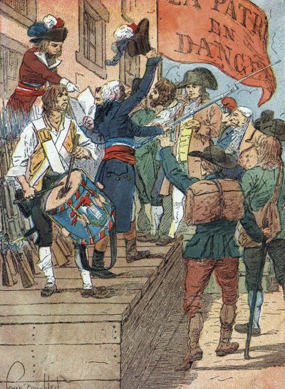 Guerras de la Revolución Francesa: alistamientos voluntarios tras las derrotas de Francia en la guerra entre la Francia revolucionaria y las monarquías contrarrevolucionarias, la asamblea francesa proclama el Peligro para la Patria, 22 de julio de 1792) Il de Louis Charles Bombled