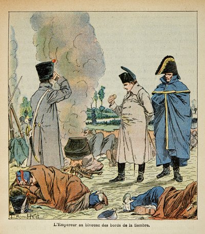 Ilustración de Louis Bombled (1862-1927) del libro "El Memorial de Santa Helena" por el Conde Emmanuel de Las Cases (1766-1842): Napoleón durante un vivac come el pan de los soldados, Colección privada de Louis Charles Bombled
