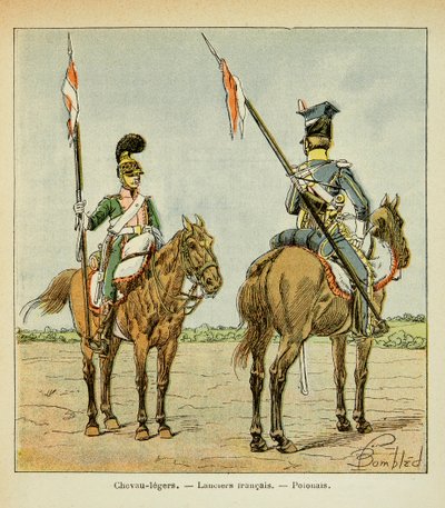 Ilustración de Bombled Louis (1862-1927) del libro “El Memorial de Santa Helena” de Conde Emmanuel de Las Cases (1766-1842): Caballos ligeros de la Guardia: Lancero francés y polaco, Colección privada de Louis Charles Bombled