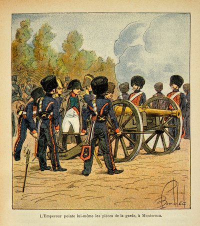 El emperador Napoleón apunta los cañones de la Guardia en la batalla de Montereau, de la colección privada de Louis Charles Bombled