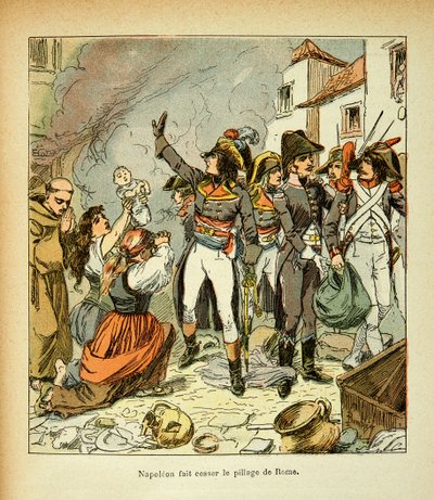 Ilustración de Louis Bombled (1862-1927) del libro "El Memorial de Santa Helena" por el Conde Emmanuel de Las Cases (1766-1842): Bonaparte cesa el saqueo de Roma, Colección privada de Louis Charles Bombled