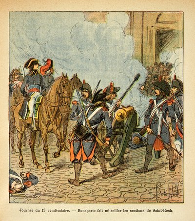 Ilustración de Louis Bombled del libro “El Memorial de Santa Helena” de Emmanuel de Las Cases: Día del 13 de viernes, Bonaparte hace disparar a las secciones de Saint Roch con un cañón de Louis Charles Bombled