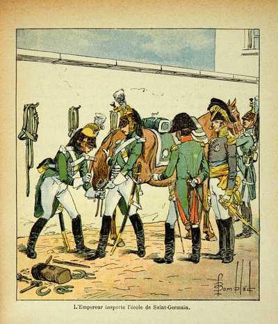 El emperador Napoleón inspecciona la escuela de Saint Germain, de la colección privada de Louis Charles Bombled