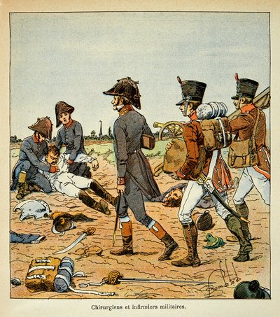 Ilustración de Louis Bombled (1862-1927) del libro "El Memorial de Santa Helena" por el Conde Emmanuel de Las Cases (1766-1842): Retrato de cirujanos militares y enfermeras del Gran Ejército, Colección privada de Louis Charles Bombled