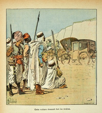 Ilustración de Louis Bombled (1862-1927) del libro "El Memorial de Santa Helena" del Conde Emmanuel de Las Cases (1766-1842): Expedición a Egipto. Egipcios sorprendidos por tripulaciones francesas, colección privada de Louis Charles Bombled