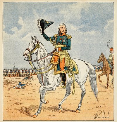 Ilustración de Bombled Louis (1862-1927) del libro “El Memorial de Santa Helena” de Conde Emmanuel de Las Cases (1766-1842): Retrato ecuestre del mariscal Jean Baptiste Bessieres (1768-1813), Duque de Istria, Colección privada de Louis Charles Bombled