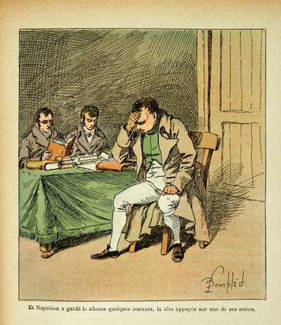 Ilustración de Louis Bombled (1862-1927) del libro "El Memorial de Santa Helena" del Conde Emmanuel de Las Cases (1766-1842): El Emperador Napoleón medita en la reacción de sus memoriales, colección privada de Louis Charles Bombled