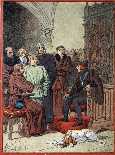 El rey Luis XII de Francia (1462-1515) recibiendo a los burgueses de París en el parloir aux bourgeois, primer ayuntamiento de París el 26/11/1514 (El rey de Francia Luis XII recibe en el “Salón de los Burgueses”, primer ayuntamiento de París a los represe de Louis Charles Bombled