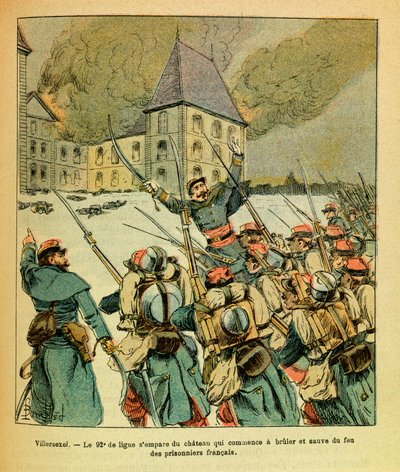 El ejército del Este (Guerra Franco-Alemana; campaña de 1870-1871): Enero de 1871, en Villersexel, el 92º de línea toma el castillo que comenzó a arder y salva del fuego a los franceses de Louis Charles Bombled