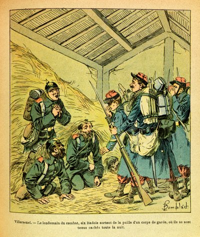El Ejército del Este de Eugene Sergeant, conocido como Grenest, ilustrado por Louis Bombled (1862-1927): Enero de 1871, el día después de los combates de Villersexel, seis badois salen de la paja de un cuerpo de guardia donde se escondían de Louis Charles Bombled