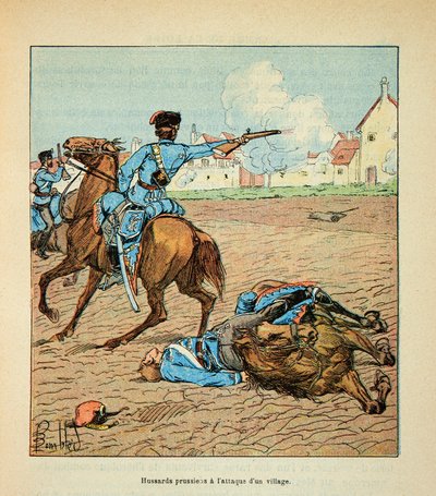 El ejército del Loira: Húsares prusianos atacaron un pueblo en octubre de 1870 de Louis Charles Bombled
