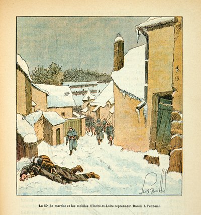 El ejército del Loira por Eugene Sergent, ilustrado por Louis Bombled (Guerra Franco-Prusiana; campaña de 1870-1871): El 59º de marcha y los móviles de Indre y Loira recuperan la ciudad de Baulle del enemigo, Colección parcial de Louis Charles Bombled