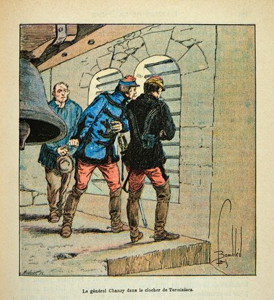 El Ejército del Loira por Eugene Sergent, conocido como Grenest, ilustrado por Louis Bombled (1862-1927) (Guerra Franco-Prusiana; campaña de 1870-1871): El General Chanzy en el campanario de Terminiers durante la Batalla de Loigny en diciembre de 1870, Col de Louis Charles Bombled