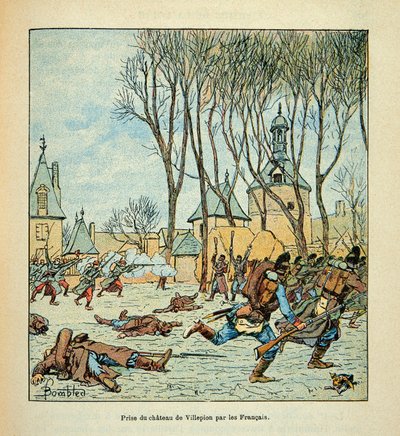 El Ejército del Loira por Eugene Sergent, conocido como Grenest, ilustrado por Louis Bombled (1862-1927) (Guerra Franco-Prusiana; campaña de 1870-1871): Captura del castillo de Villepion por los franceses el 1 de diciembre de 1870, Colección Privada de Louis Charles Bombled