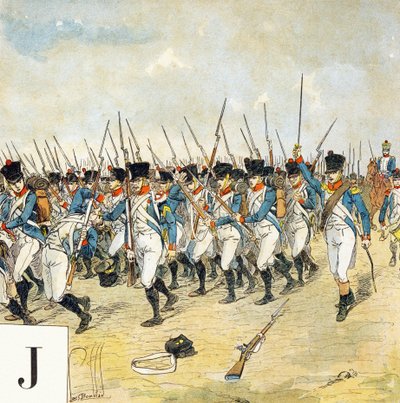 Letra J: Guardia joven, "Seré soldado" - Alfabeto militar de Louis Charles Bombled