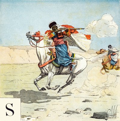 Letra S: Spahis, "Seré soldado" - Alfabeto militar de Louis Charles Bombled