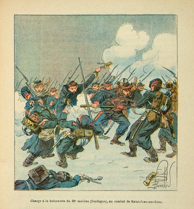 El Ejército del Loira por Eugene Sergent, conocido como Grenest, ilustrado por Louis Bombled (1862-1927) (Guerra Franco-Prusiana; campaña de 1870-1871): carga a la bayoneta del 22º móvil (Dordoña) en la batalla de Saint Jean sur Evre en enero de 1871 de Louis Charles Bombled