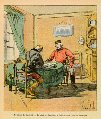 El ejército oriental de Eugene Sergeant, conocido como Grenest, ilustrado por Louis Bombled: entrevista de Garibaldi y el general Cambriels en Saint Claude cerca de Besançon en octubre de 1870 de Louis Charles Bombled