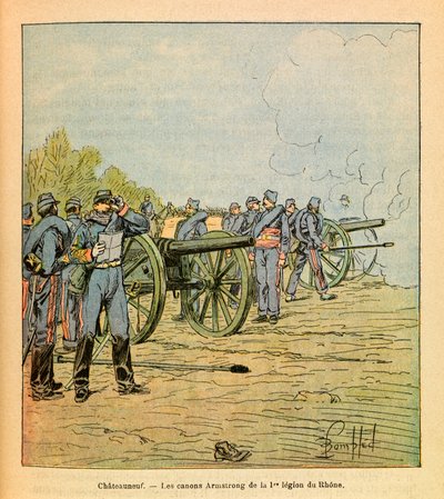 El ejército del Este: Frente a Chateauneuf, los cañones Armstrong de la Primera Legión del Ródano en diciembre de 1870 de Louis Charles Bombled