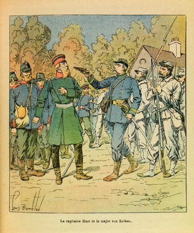 El ejército del Este de Eugene Sergeant, ilustrado por Louis Bombled (Guerra Franco-Prusiana; campaña de 1870-1871): En Franche Comté, el capitán de los Huot Freiciners capturó al Mayor Von Kelken durante la mano de Raze el 30 de octubre de 1870 de Louis Charles Bombled