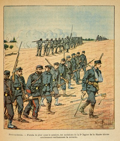 El ejército del Este (Guerra Franco-Alemana; campaña de 1870-1871): En Provenchères, los movilizados de la 2ª Legión del Alto Marne obligados a retirarse por el número de enemigos de Louis Charles Bombled