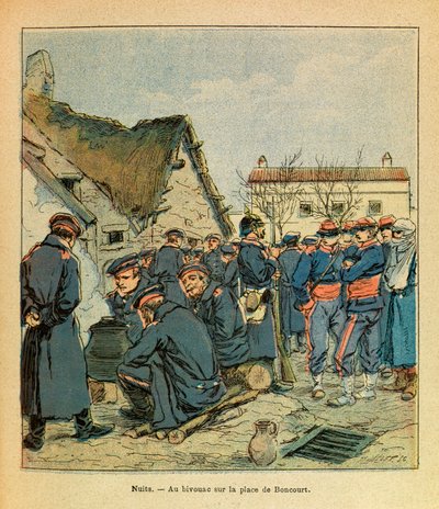 El ejército del Este (Guerra Franco-Alemana; campaña de 1870-1871): Batalla de Nuits-Saint-Georges, vivac alemán en la Plaza de Boncourt con prisioneros franceses de Louis Charles Bombled