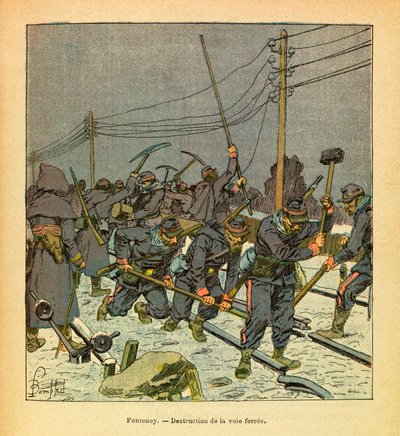 El Ejército del Este de Eugene Sergeant, conocido como Grenest, ilustrado por Louis Bombled (1862-1927) (Guerra Franco-Prusiana; campaña de 1870-1871): Fontenoy, destrucción del ferrocarril, colección privada de Louis Charles Bombled