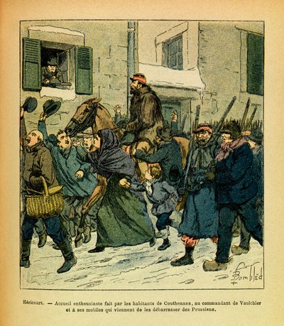 El Ejército del Este de Eugene Sergeant, conocido como Grenest, ilustrado por Louis Bombled (1862-1927) (Guerra Franco-Prusiana; campaña de 1870-1871): Enero de 1871, Hericourt, entusiasmo de los habitantes de Couthenans hacia el comandante de Vaulchier y  de Louis Charles Bombled