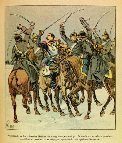 El Ejército del Este de Eugene Sergeant, conocido como Grenest, ilustrado por Louis Bombled (1862-1927) (Guerra Franco-Prusiana; campaña de 1870-1871): Durante la Batalla de Villersexel, el acorazado Marlier del 5º regimiento rodeado por los prusianos, log de Louis Charles Bombled