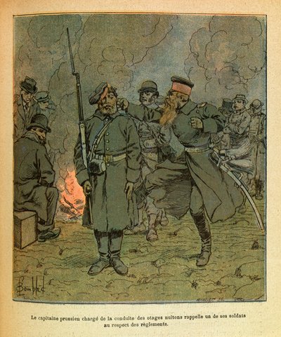 El Ejército del Este de Eugene Sergeant, conocido como Grenest, ilustrado por Louis Bombled (1862-1927) (Guerra Franco-Prusiana; campaña de 1870-1871): Un capitán prusiano a cargo de la conducción de los rehenes de Nuits Saint Georges recuerda a uno de sus de Louis Charles Bombled