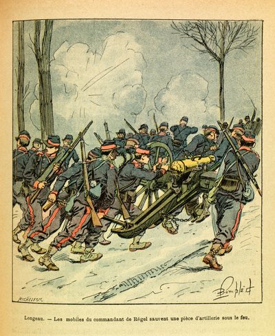 El Ejército del Este de Eugene Sergeant, conocido como Grenest, ilustrado por Louis Bombled (1862-1927) (Guerra Franco-Prusiana; campaña de 1870-1871): Diciembre de 1870, durante la Batalla de Longeau, los motivos del comandante de Regel rescataron un cañó de Louis Charles Bombled