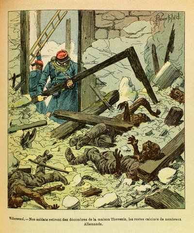 El ejército del Este: Enero de 1871, batalla de Villersexel, soldados franceses retiran de una casa los restos de soldados alemanes de Louis Charles Bombled