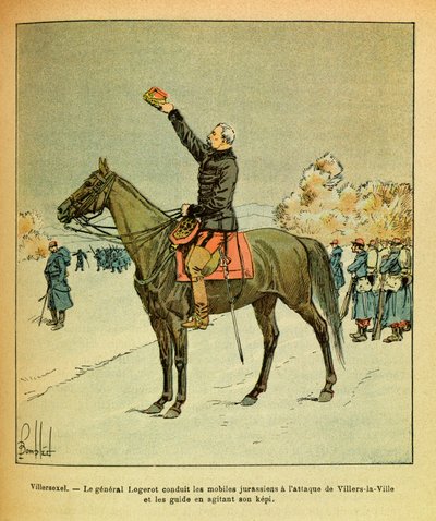 El Ejército del Este de Eugene Sergeant, conocido como Grenest, ilustrado por Louis Bombled (1862-1927): Batalla de Villersexel, enero de 1871, el General Logerot lidera a los móviles jurásicos al ataque de Villers La Ville de Louis Charles Bombled