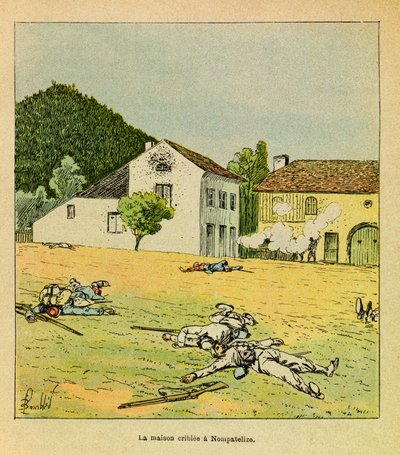 El Ejército del Este de Eugene Sergeant, conocido como Grenest, ilustrado por Louis Bombled (1862-1927): una casa cribada durante la Batalla de Nompatelize en octubre de 1870, Colección Privada de Louis Charles Bombled