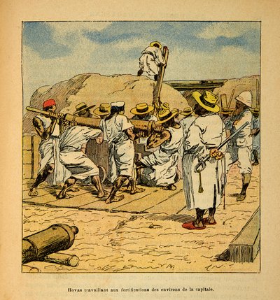 La guerra en Madagascar - Historia anecdótica de las expediciones francesas de 1885-1895: Hovas trabajando en las fortificaciones de la capital en 1895 de Louis Charles Bombled