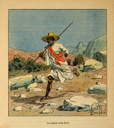 La Guerra en Madagascar - Historia anecdótica de las expediciones francesas de 1885-1895 por Henri Galli, ilustrado por Louis Bombled: Un mensajero de la reina Ranavalona en 1895 de Louis Charles Bombled